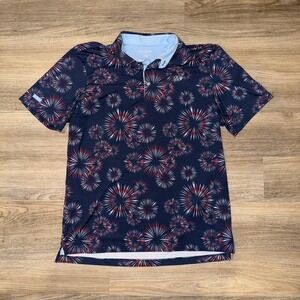 Good Good Golf Fireworks Polo Shirt Men's Large Patriotic Performance Stretch